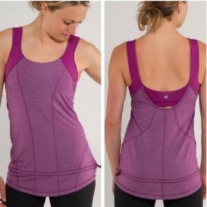 Lululemon Run For Your Life Tank Layered Built in Bra Dew Berry Heathered Sz 4